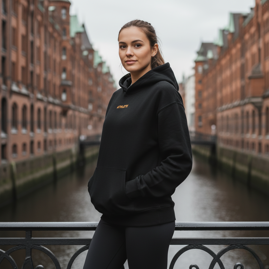 Frau im Athlete Hoodie in Hamburg