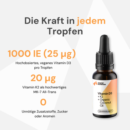 Vitamin D3 & K2 + Bio Kokosnuss Öl